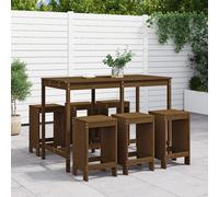 vidaXL Mesa y taburetes altos de jardín 7 pzas madera pino marrón miel