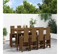 vidaXL Mesa y taburetes altos de jardín 9 pzas madera pino marrón miel