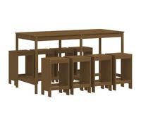 vidaXL Mesa y taburetes altos de jardín 9 pzas madera pino marrón miel