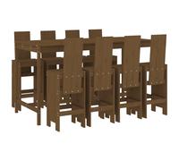 vidaXL Mesa y taburetes altos de jardín 9 pzas madera pino marrón miel