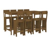 vidaXL Mesa y taburetes altos de jardín 9 pzas madera pino marrón miel