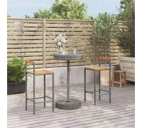 vidaXL Mesa y taburetes altos jardín 3 pzas madera y ratán PE gris