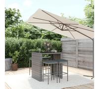 vidaXL Mesa y taburetes altos jardín 5 piezas y cojines ratán PE gris