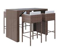 vidaXL Mesa y taburetes Altos jardín 5 pzas y Cojines ratán PE marrón, Mesa y taburetes Altos jardín, Mesa y sillas de Bar, Mesa y taburetes Altos