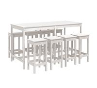 vidaXL Mesa y taburetes altos jardín 9 pzas madera maciza pino blanco