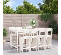 vidaXL Mesa y taburetes altos jardín 9 pzas madera maciza pino blanco