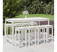 vidaXL Mesa y taburetes altos jardín 9 pzas madera maciza pino blanco