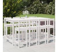 vidaXL Mesa y taburetes altos jardín 9 pzas madera maciza pino blanco