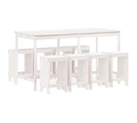 vidaXL Mesa y taburetes altos jardín 9 pzas madera maciza pino blanco