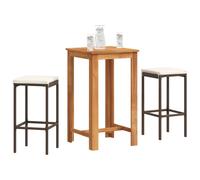 vidaXL Mesa y taburetes de jardín 3 pzas madera acacia ratán PE marrón