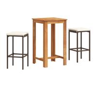 vidaXL Mesa y taburetes de jardín 3 pzas madera acacia ratán PE marrón
