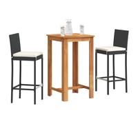 vidaXL Mesa y taburetes de jardín 3 pzas madera acacia ratán PE negro