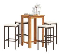 vidaXL Mesa y taburetes de jardín 5 pzas madera acacia ratán PE marrón