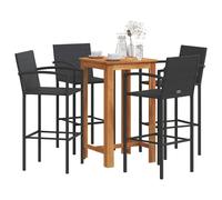 vidaXL Mesa y taburetes de jardín 5 pzas madera acacia ratán PE negro