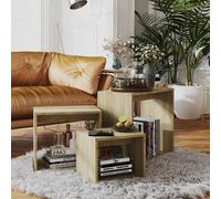 vidaXL Mesas apilables 3 piezas madera contrachapada roble Sonoma