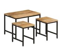 vidaXL Mesas apilables 3 piezas madera de mango rugosa maciza y hierro