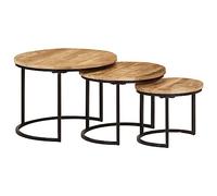 vidaXL Mesas apilables 3 Piezas Madera Maciza de Mango Rugosa, mesita apilables, mesas auxiliares apilables, Juego de mesas apilables