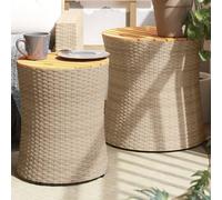 vidaXL Mesas auxiliares jardín 2 pzas superficie de madera ratán beige