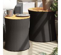 vidaXL Mesas auxiliares jardín 2 pzas superficie de madera ratán negro