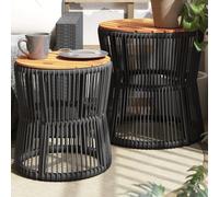 vidaXL Mesas auxiliares jardín 2 pzas superficie de madera ratán negro