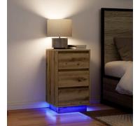 vidaXL Mesilla de noche con luces LED roble artesanal 38x34x65 cm