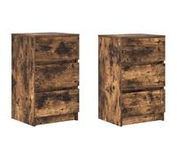 vidaXL Mesillas de noche con 3 cajones 2 uds 39x35x65 cm Roble ahumado