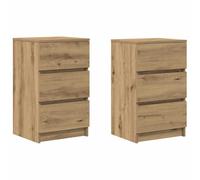 vidaXL Mesillas de noche con 3 cajones, 2 uds, roble artesanal, 39x35x65 cm