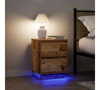 vidaXL Mesillas de noche con luces LED 2 uds madera vieja 38x34x50 cm