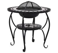 vidaXL Mesita de Jardín con Brasero Mesa de Exterior con Estufa de Candela Fuego Calentador Barbacoa Llamas Fuego Mosaico Cerámica Terracota Blanco