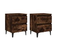 vidaXL Mesita de noche 2 uds patas de metal roble ahumado 40x35x50 cm
