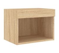vidaXL Mesita de Noche de Pared con Luces LED, Mesa Auxiliar de Almacenaje, Soporte para Teléfono, Armario Mesilla para Dormitorio, Roble Sonoma
