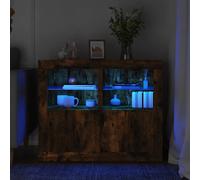 vidaXL Mesita de noche luces LED 2 uds madera ingeniería roble ahumado