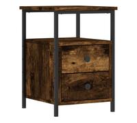 vidaXL Mesita de noche Madera de ingeniería Roble ahumado 34x35,5x50 cm con soporte para teléfono