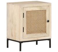 vidaXL Mesita de noche madera maciza mango y caña natural 40x30x50 cm
