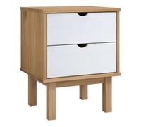 vidaXL Mesita de noche OTTA, marrón y blanco, 45x39x57 cm, madera maciza de pino
