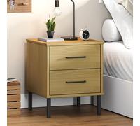vidaXL Mesita de noche patas de metal madera maciza pino marrón OSLO