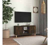 vidaXL Mesita de Noche Patas Madera Maciza Roble Ahumado 103,5x35x50cm