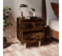 vidaXL Mesita de noche patas madera maciza roble ahumado 40x35x50 cm