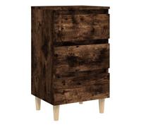 Vidaxl Mesita de Noche con Patas de Madera Maciza 40x35x69 Cm Blanco Smoked oak