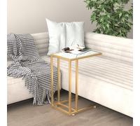 vidaXL Mesita ordenador vidrio transparente blanco mármol 50x35x65cm