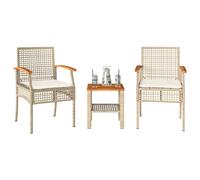 vidaXL Mesita y sillas con cojines 3 pzas ratán PE madera acacia beige
