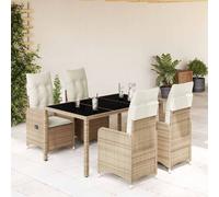 vidaXL Mesita y sillas jardín 5 pzas y cojines ratán sintético beige
