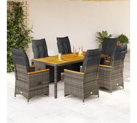 vidaXL Juego de mesa y sillas de jardín tipo bistro, 7 piezas, con cojines, color gris, tejido tipo ratán