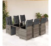 vidaXL Juego de mesa y sillas de jardín tipo bistro, 7 piezas, con cojines, color gris, tejido tipo ratán