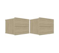 vidaXL Mesita de noche 2 cajones rústica contrachapada Roble Sonoma 40x30x30 cm - 2 unidades