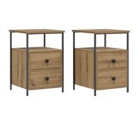 vidaXL Mesitas de noche Madera Roble Artisan 34x35,5x50 cm con soporte para teléfono 2 uds