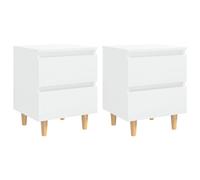 vidaXL Mesitas de noche 2 uds patas madera blanco brillo 40x35x50 cm