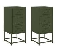 vidaXL Mesitas de Noche 2 Unidades Acero Verde Oliva 36x39x78 cm, Mesa Auxiliar, Armario Auxiliar, Muebles de Dormitorio, mesilla de Noche