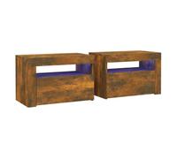 Vidaxl mesitas de noche con led 2 uds color roble ahumado