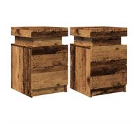 vidaXL Mesitas de noche con LED – 2 uds Madera envejecida 35×39×55 cm, soporte teléfono